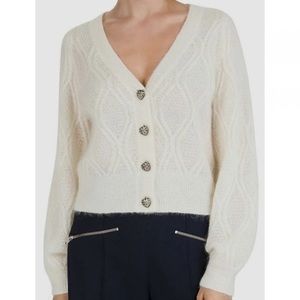 THE KOOPLES cream mahair-wool heart button cropped cardigan sweater 2
